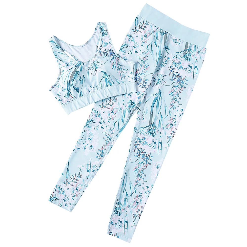 Спортивный костюм с цветочным принтом для женщин набор йоги нагрудными