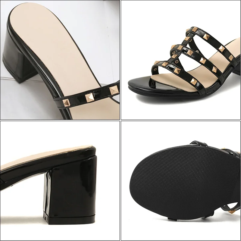 Шлепанцы для улицы размера плюс женские сандалии на квадратном каблуке с