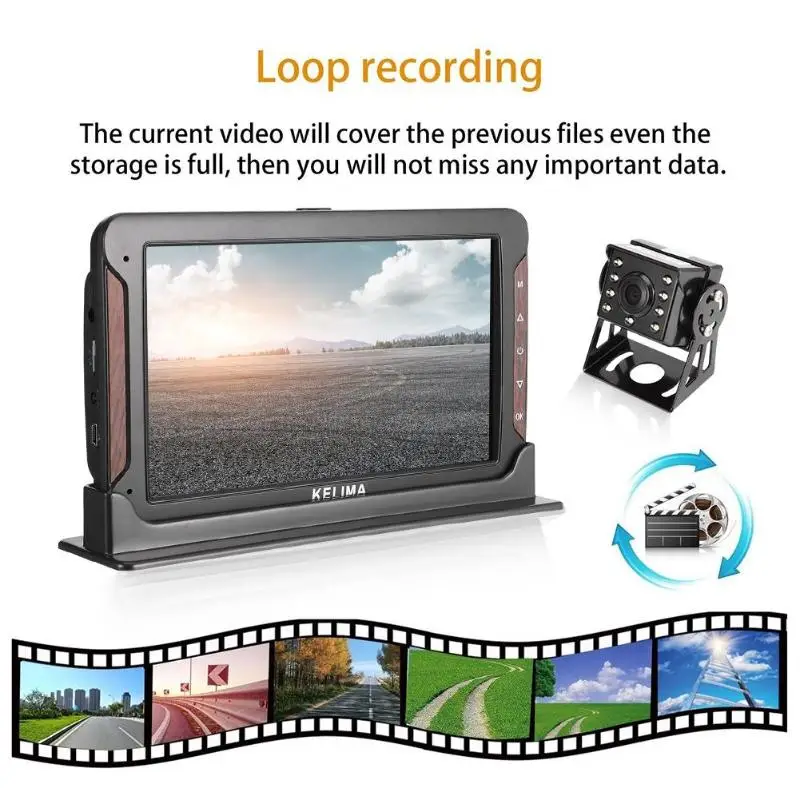 KELIMA HP 988T 7 дюймовая Автомобильная DVR камера с двумя объективами ночного