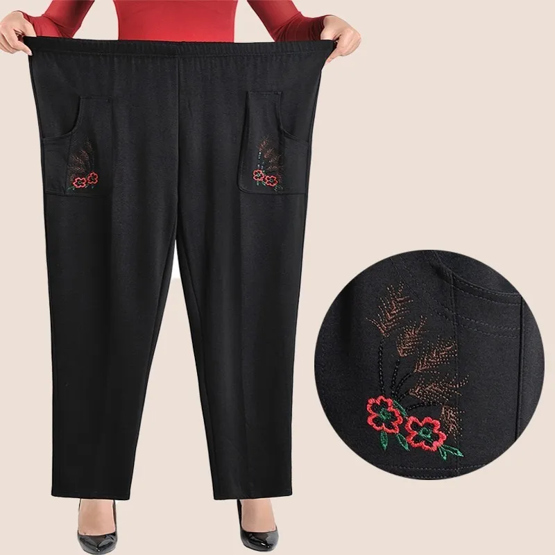 

Женские осенне-зимние брюки XL-8XL с высокой талией, повседневные женские теплые бархатные прямые брюки с вышивкой, женские брюки