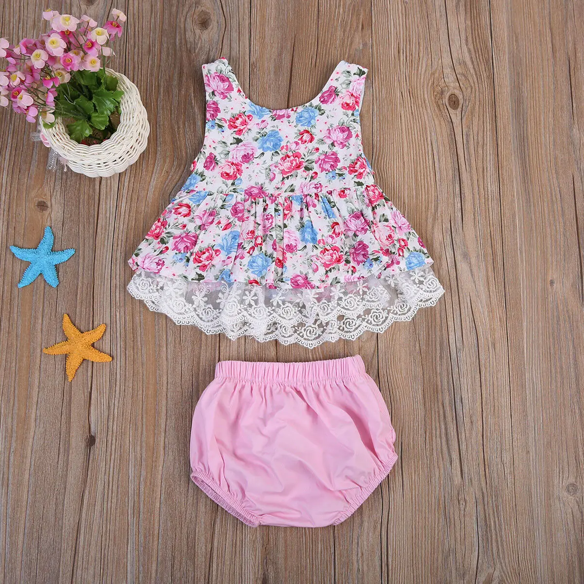 2017 Infant Bebe 0-24M Girl Newborn flower cotton blend lace edge Princess Dress Skirt+Pants baby girl Clothes set vestidos | Детская