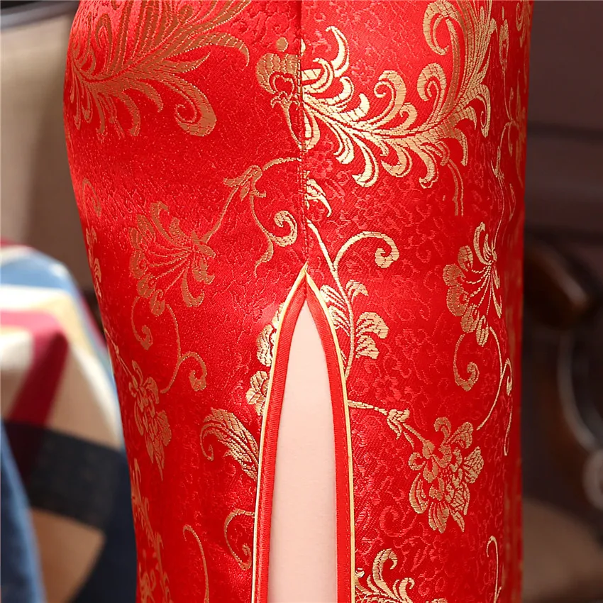 Sheng Coco Красное Длинное китайское платье без рукавов с рисунком хвоста Феникса