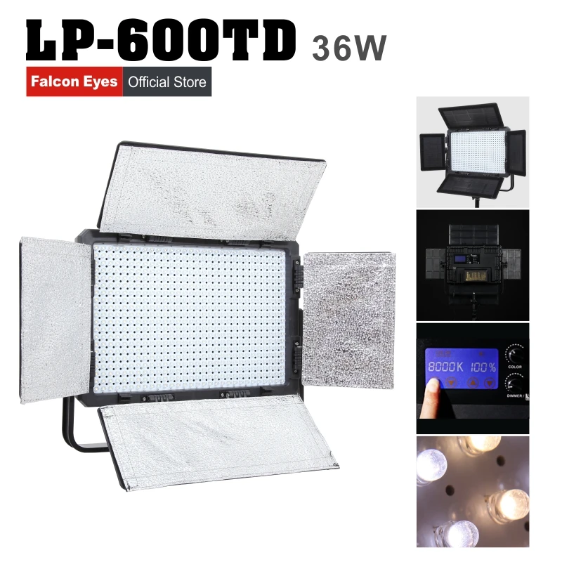 

Falconeyes 36W LED Studio Video Light 3000K-8000K Bi-color with LCD Touch Screen Outdoor Microfilming Photography LP-600TD