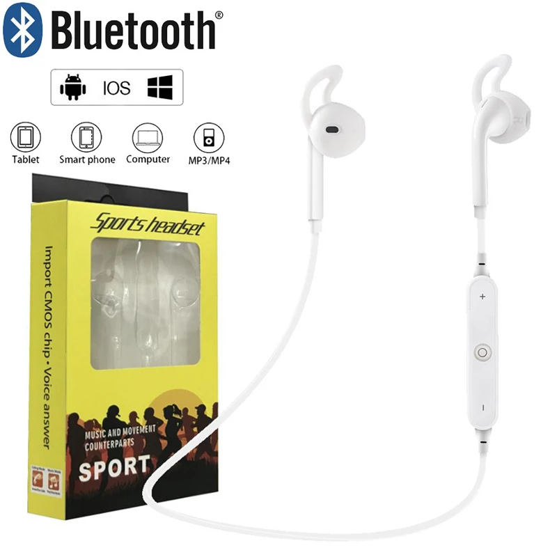 100 шт./лот Bluetooth S6 беспроводные наушники Bass Stereo Sport с микрофоном для iphone Samsung Huawei в