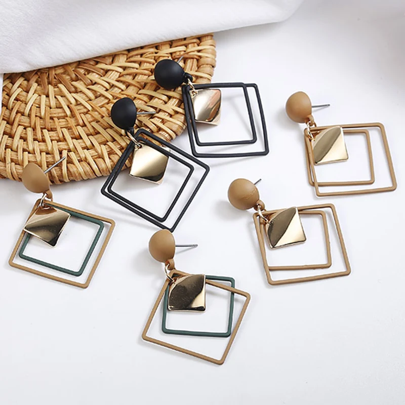 New Geometric Green Gifts Black Drop Earring Korean Temperament Khaki Hot Sale 1Pair Wild Sequins Fashion Jewelry Matte Long | Украшения и