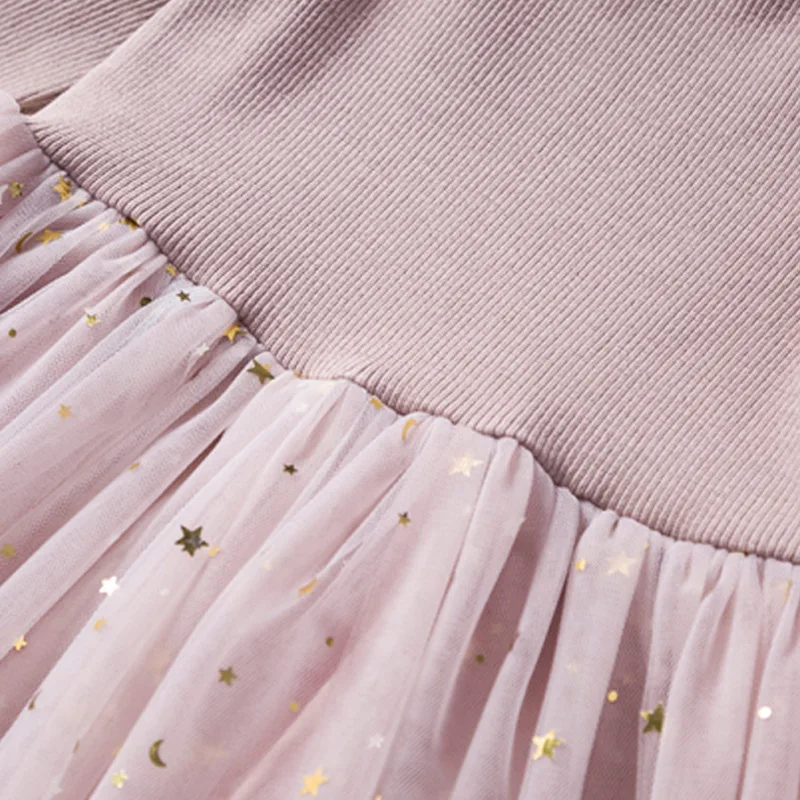 2019 New Autumn Winter Girls Children Princess Dresses Cute Spelling Five-pointed Star Gauze O-neck Long Sleeve Dress | Детская одежда
