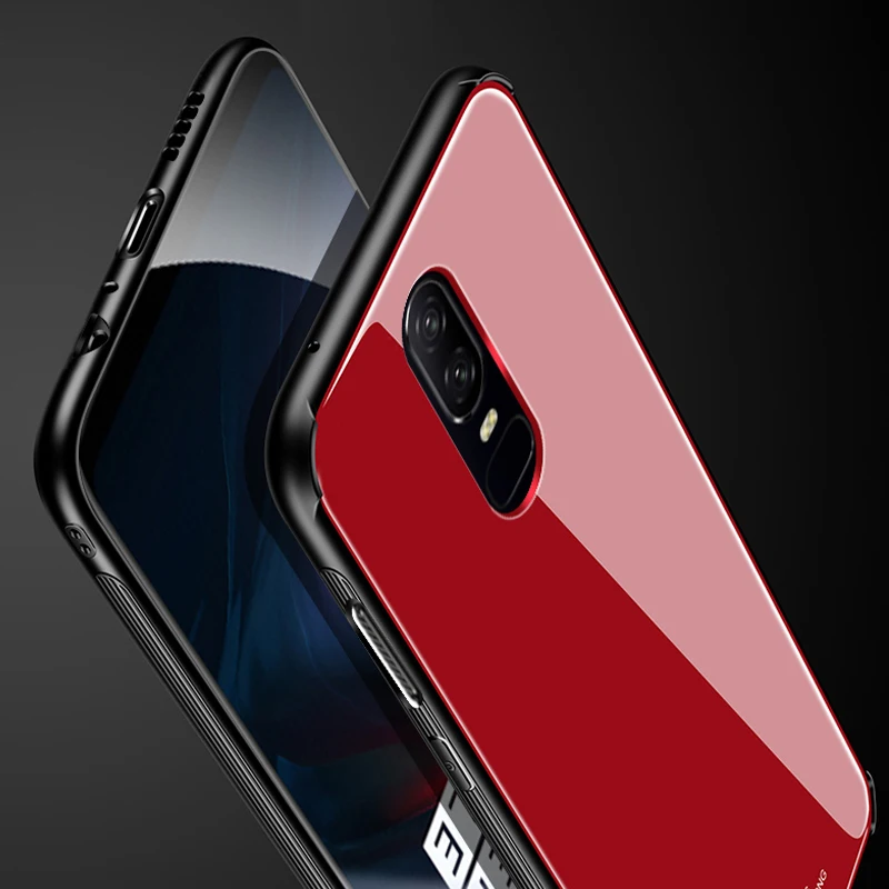 Чехол накладка из цветного закаленного стекла One Plus 6 6T для Oneplus Hybrid Hard PC с мягкой