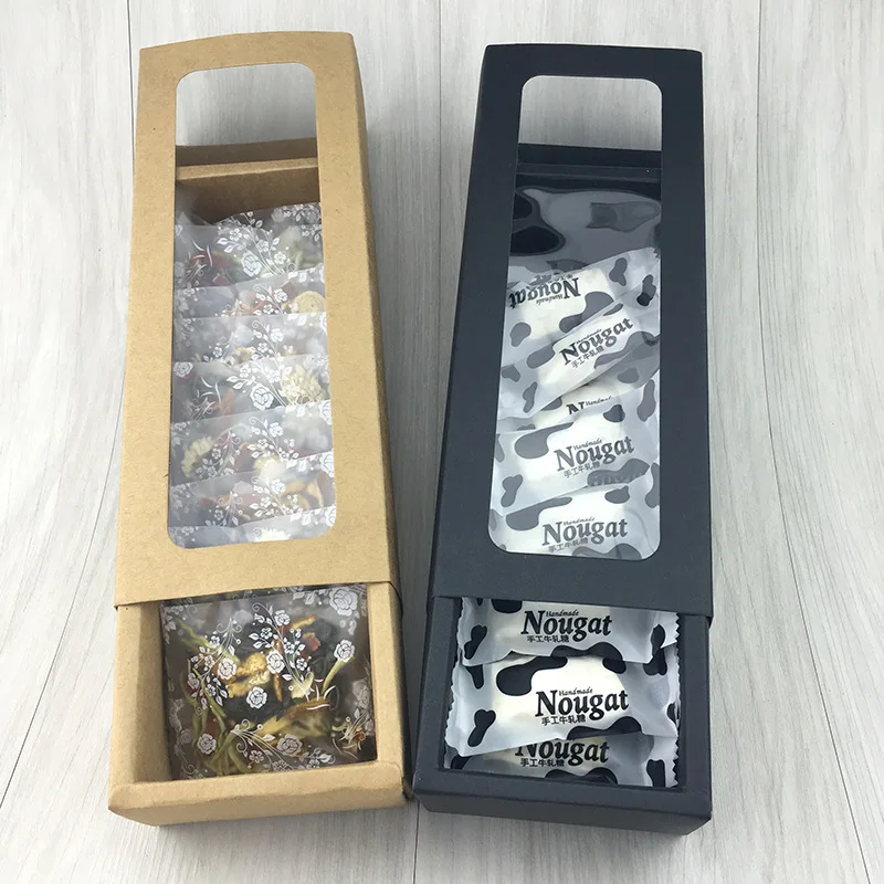 Коричневая крафт бумажная коробка с окном 5 шт. 25*9*5 см Подарочная Cajas De для печенья