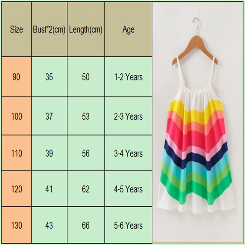 1-6Y Toddler Kid Baby Girl Dress Summer Strap Rainbow Loose Sleeveless Party Princess Dresses Sundress Clothes Outfits | Детская одежда