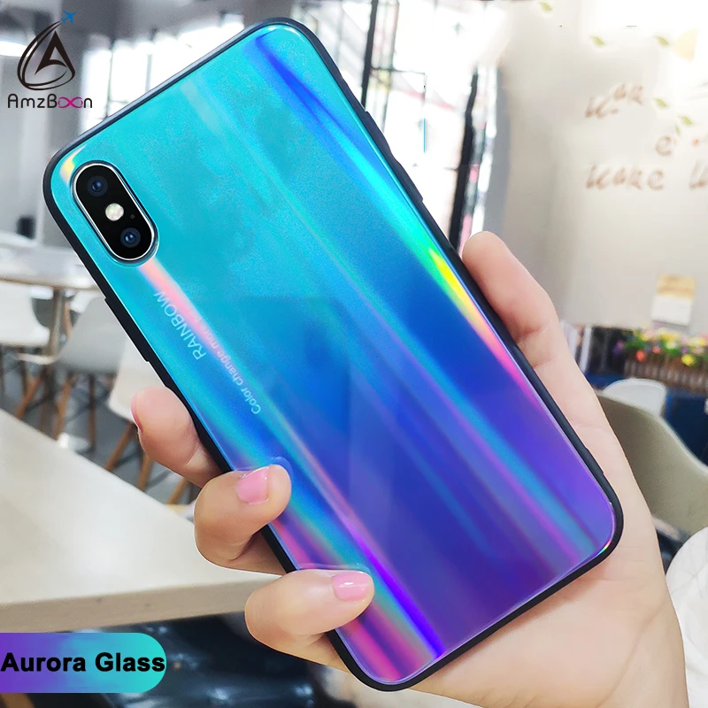 Amzboon градиентная стеклянная крышка для iphone XS Max чехол Ультратонкий XR Aurora 6 7 8 PLus Coque