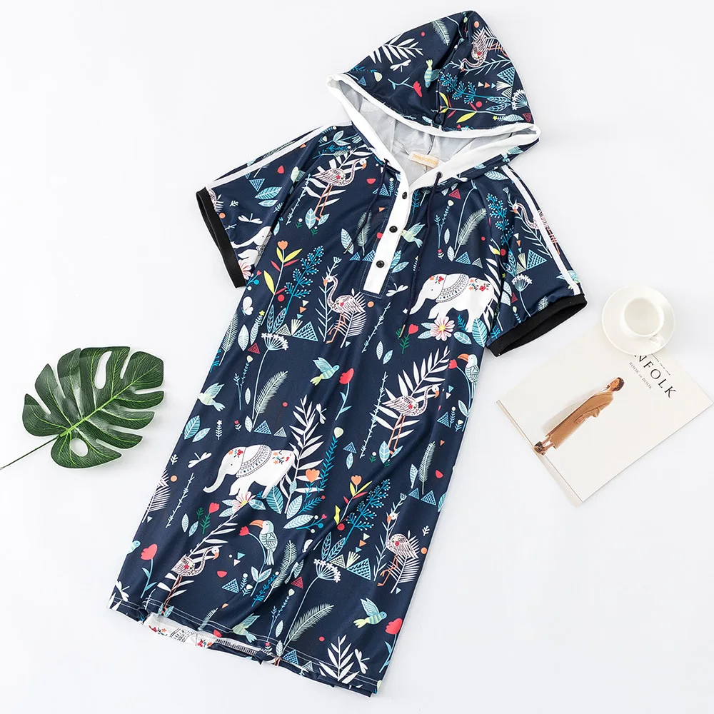 4XL 5XL женское платье с капюшоном и принтом большого размера летнее Повседневное