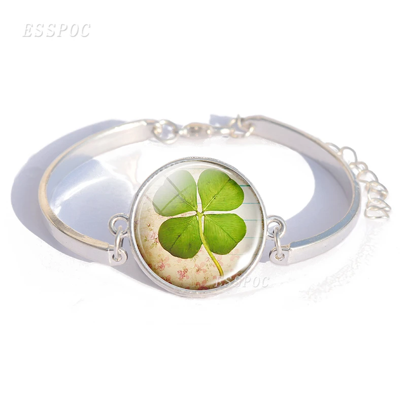 Браслет Shamrock в виде четырехлистного клевера стеклянный купол амулет на удачу