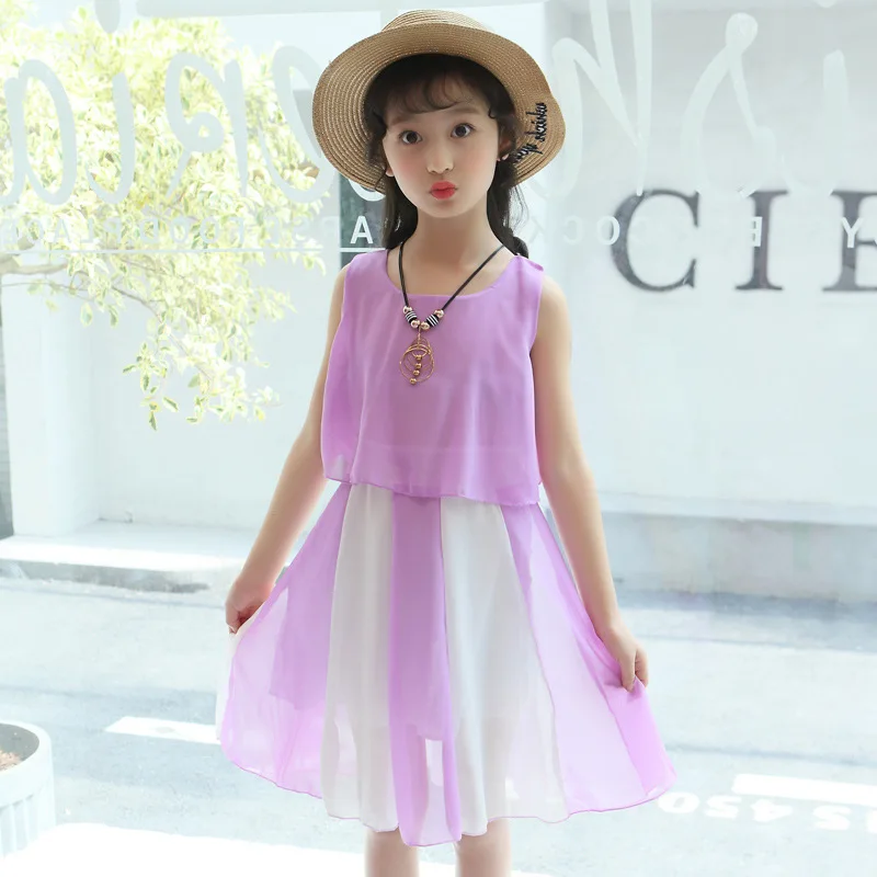 Одежда для девочек летнее Новое Детское платье Модное шифоновое подходящее