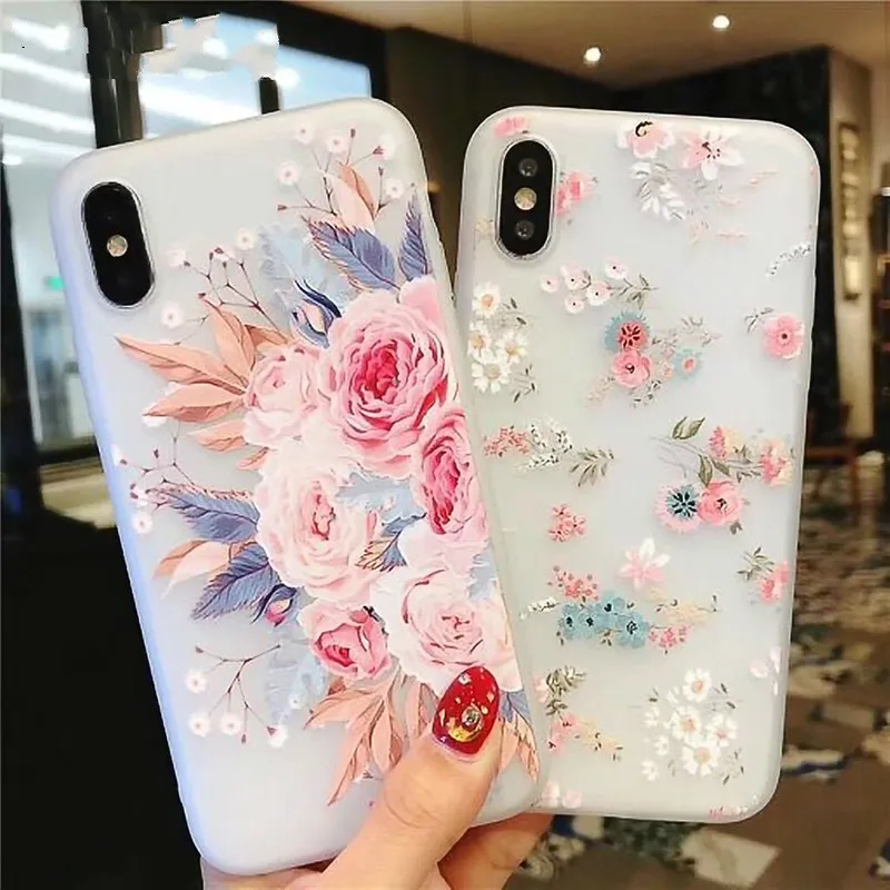 Новый 3d Рельефный цветочный чехол для телефона Iphone Xs 7 X 6s 6 8 Plus мультфильм цветы