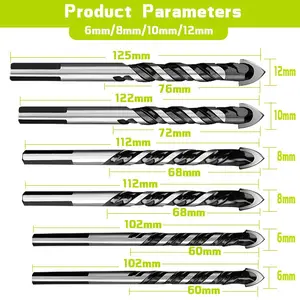 HHO 6 шт. сверла для керамической плитки, набор сверл для каменной кладки, для стекла, кирпича, бетона, дерева, карбида вольфрама, наконечник для настенного зеркала