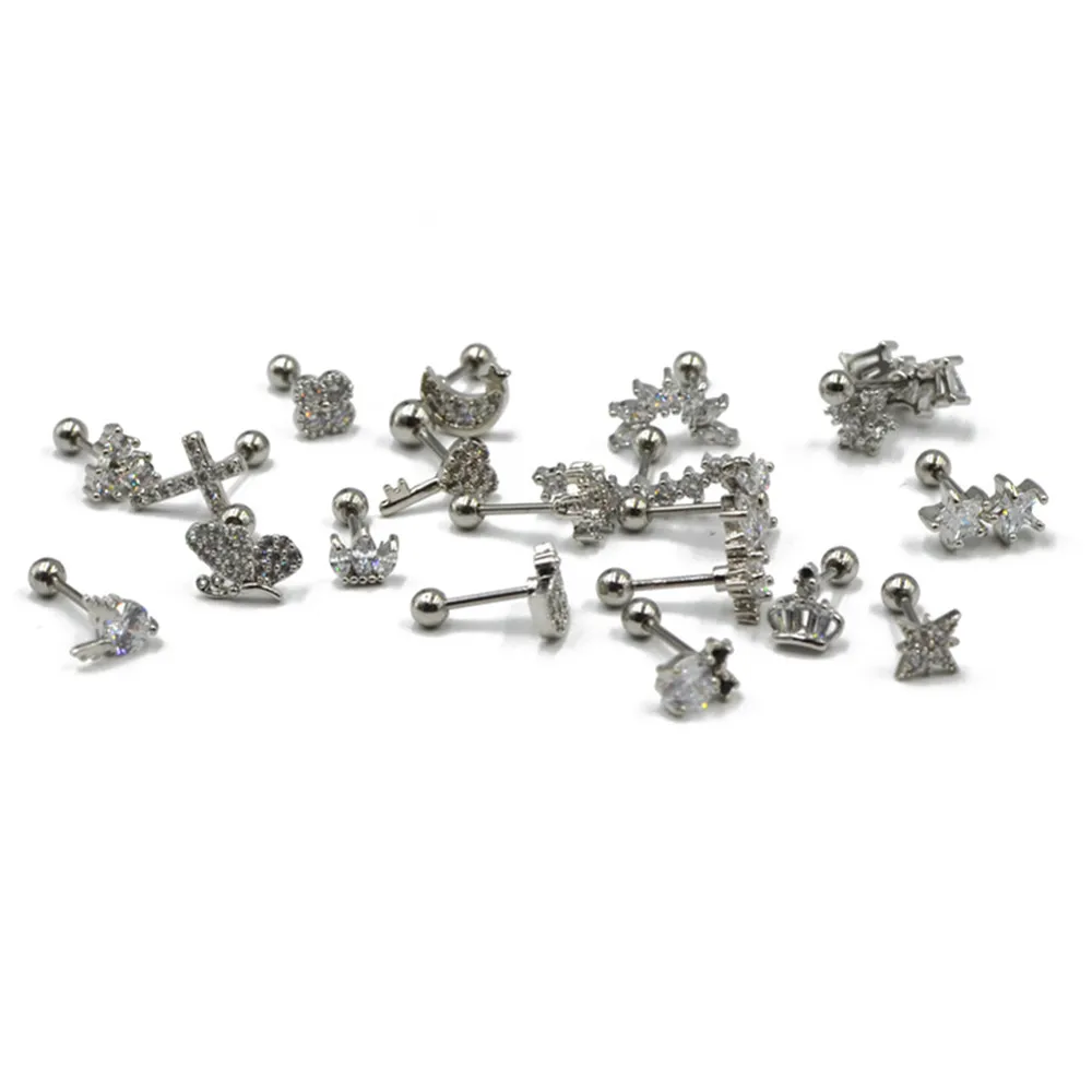 

1Pair Steel Ear Tragus Cartilage Piercing Crystal Flower Conch Lobe Earrings Barbell Piercing Orelha Ear Stud Helix Sexy Jewelry