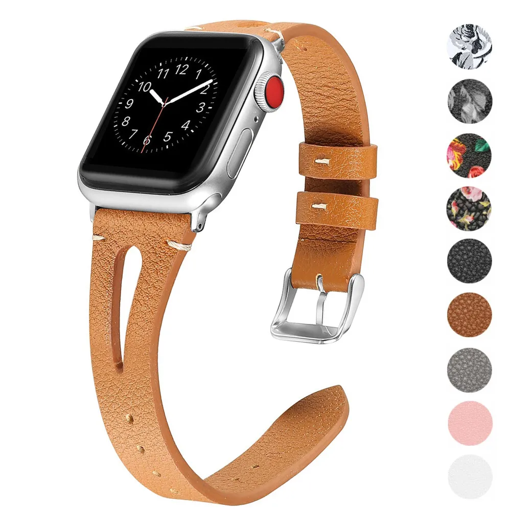 Кожаный ремешок для часов Apple Watch 42 мм/44 мм 38 мм/40 серия 1/2/3/4 цветочный принт