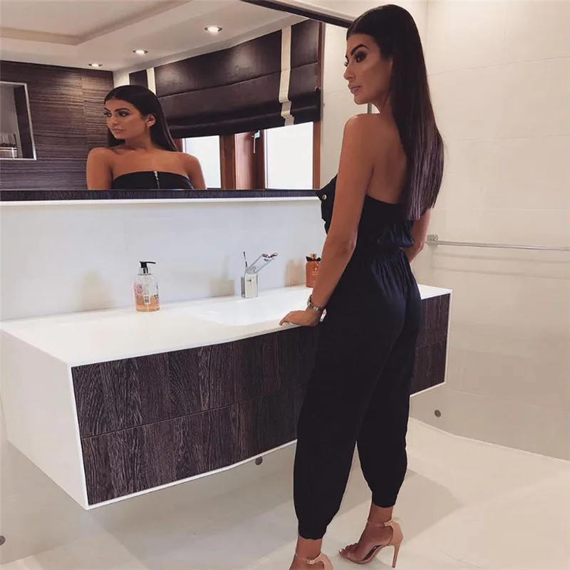 Sleeveless One Piece Strapless Ladies Jumpsuits Romper Bodycon Casual Solid Women Overalls Summer Backless Clothes 2018 | Женская одежда