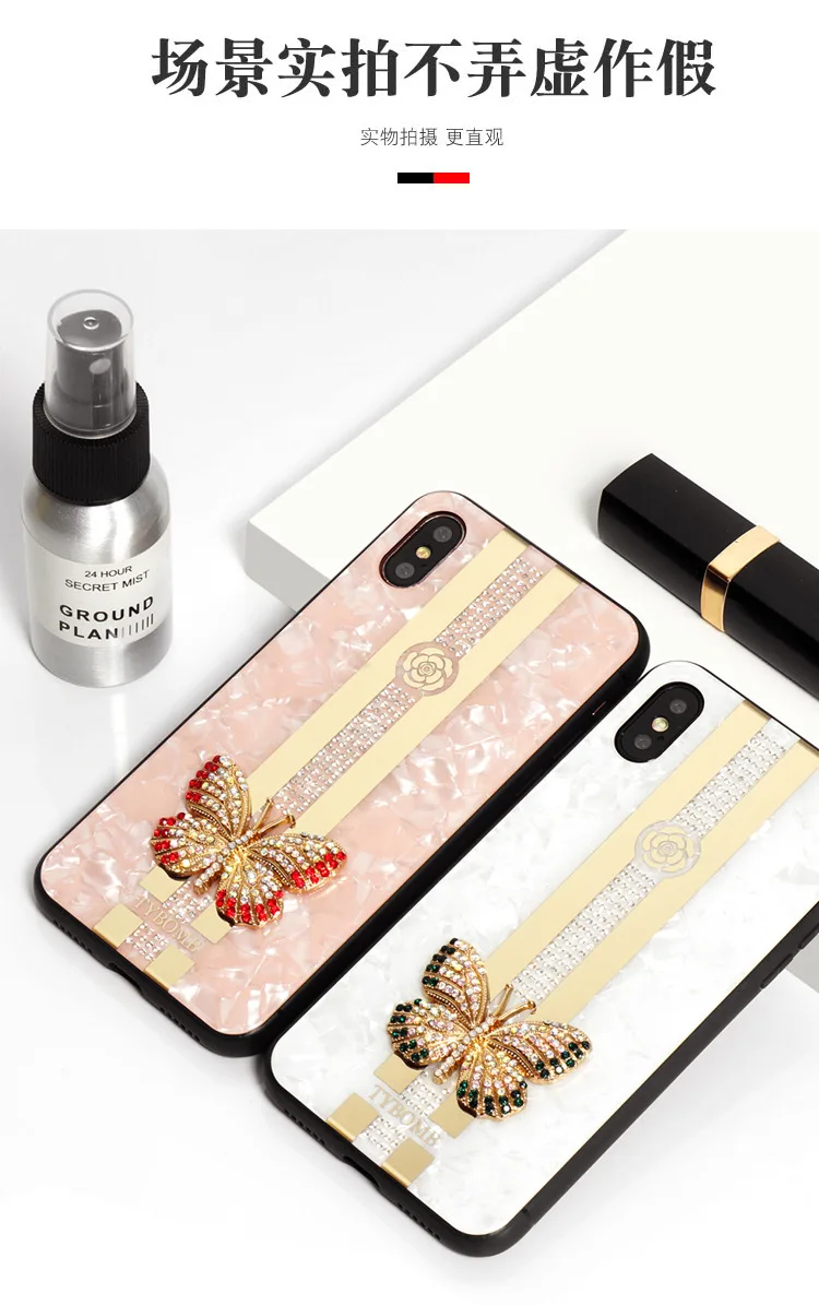 YY luxury Case for Apple iPhone XS MAX XR Metal Butterfly Shell Pattern Cover iphone 7 8 Plus Plating Rhinestone Lady Phone |