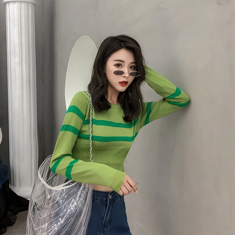 New Women Sweater Korean Winter Clothes Autumn stripe Pattern Short Female Knitted Casual Quality Slim Coat | Женская одежда