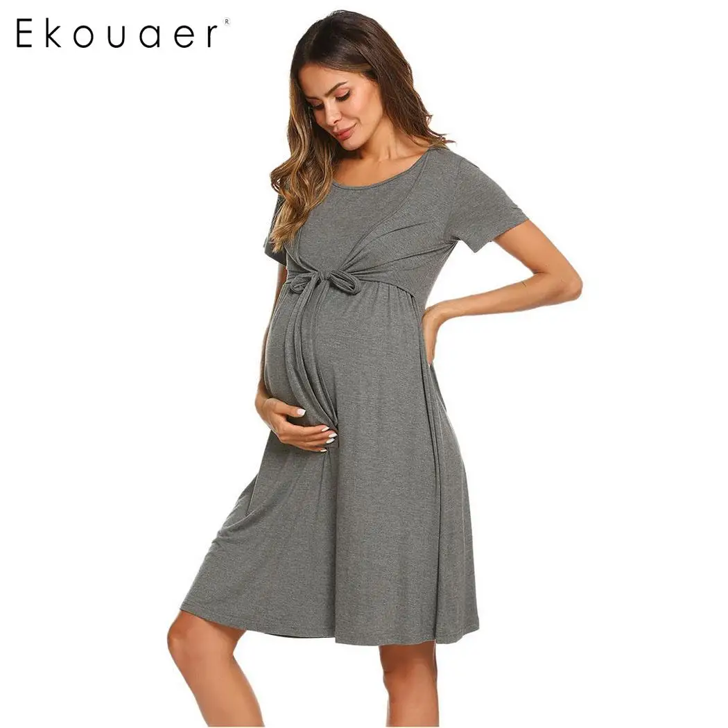 Ekouaer ночная рубашка для женщин Ночная ночное белье с круглым вырезом кормления