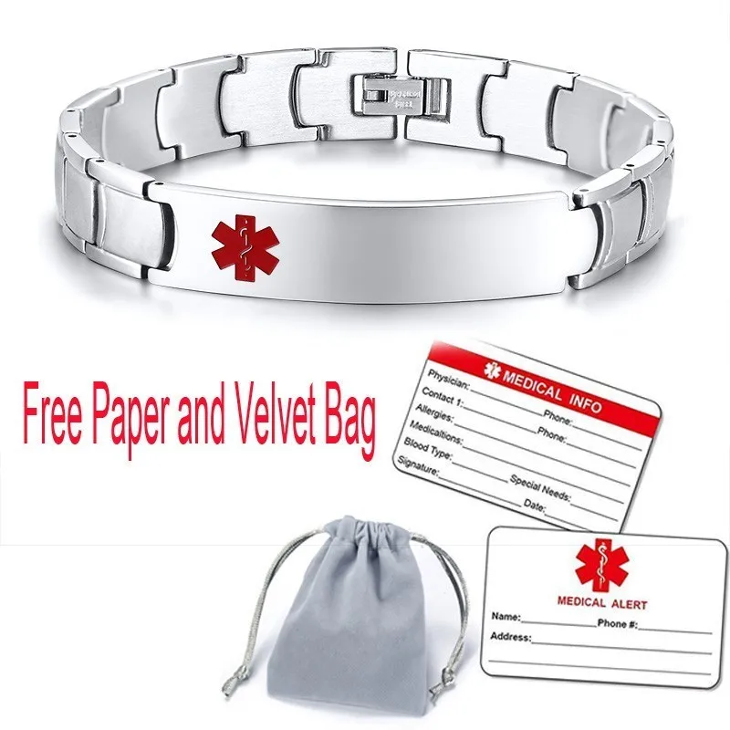 Мужской браслет из нержавеющей стали тип 1 бирка для диабета индивидуальная