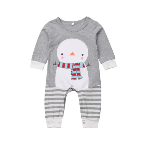 2018 Autumn Winter Newborn Baby Girls Boys Xmas Snowman Pattern Long Sleeve Romper Pants Jumpsuit Cotton Outfits Clothes 0-24M | Мать и