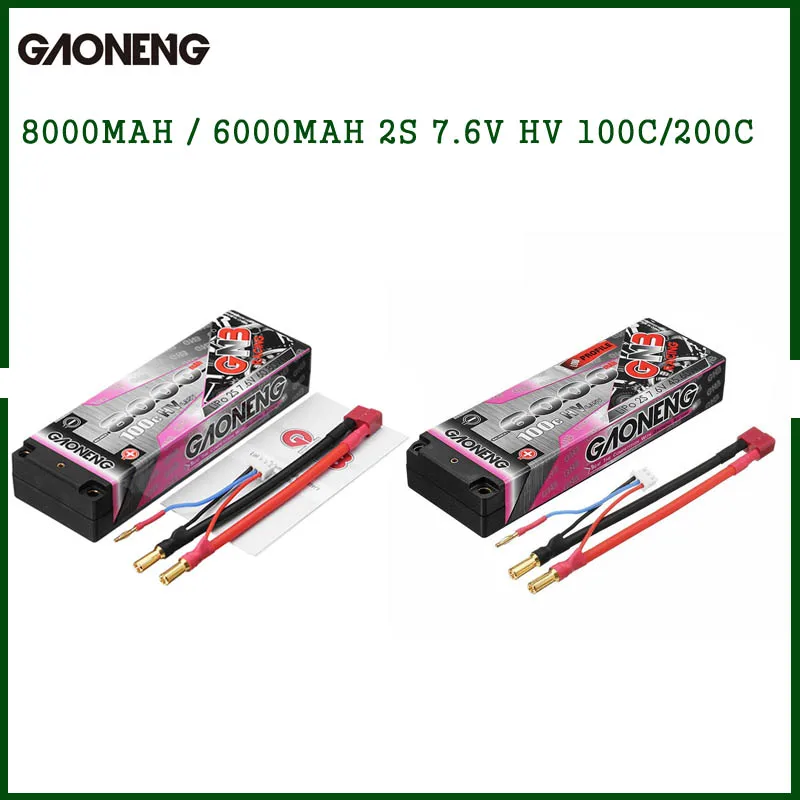 Gaoneng 7 6 V 8000mAh / 6000mAh 100C 2S HV 4 35 Lipo батарея 5 0mm Разъем типа &quotбанан&quot T вилка для 1:10 RC