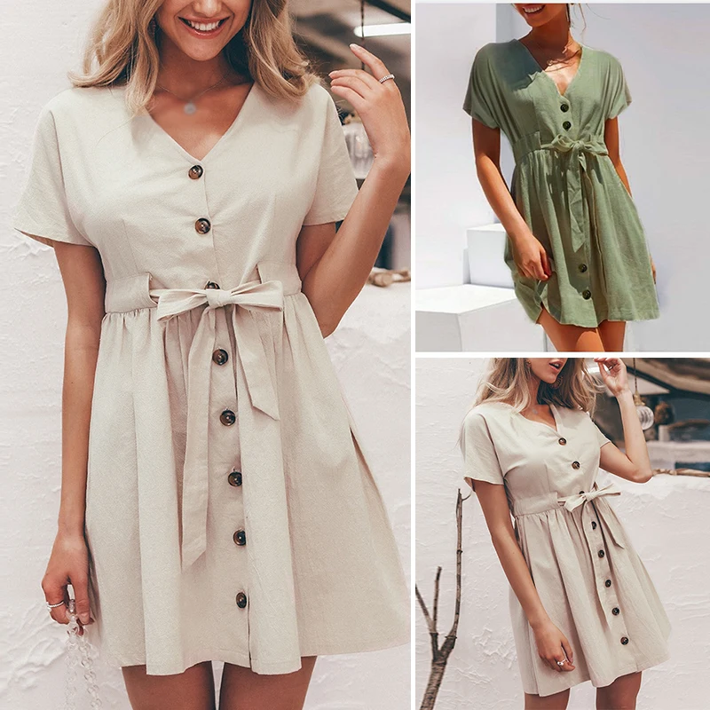 Женское повседневное модное однотонное мини-платье с v-образным вырезом и