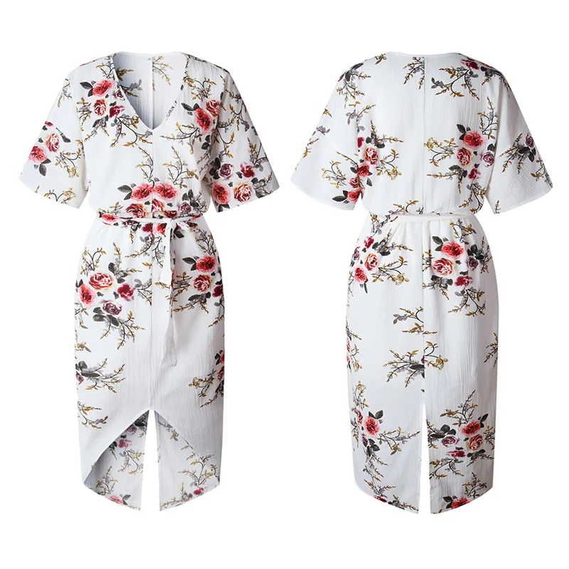 Женская с короткими рукавами цветочным принтом летние миди Платья вечерние