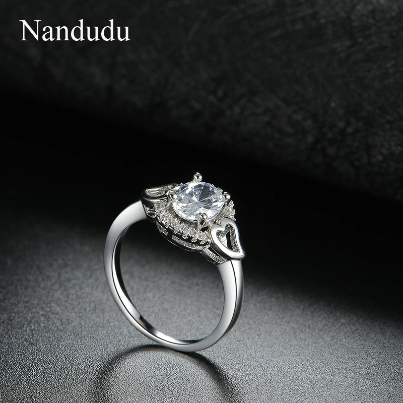 Nandudu ON SALE White Gold Oval Shape Radiant Elegance Clear CZ Flower Finger Rings for Women Ring Jewelry R1803 | Украшения и