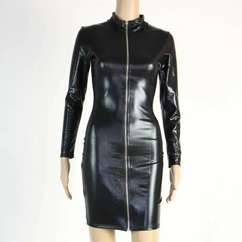 Женское платье сексуальное облегающее с длинным рукавом на молнии Клубная