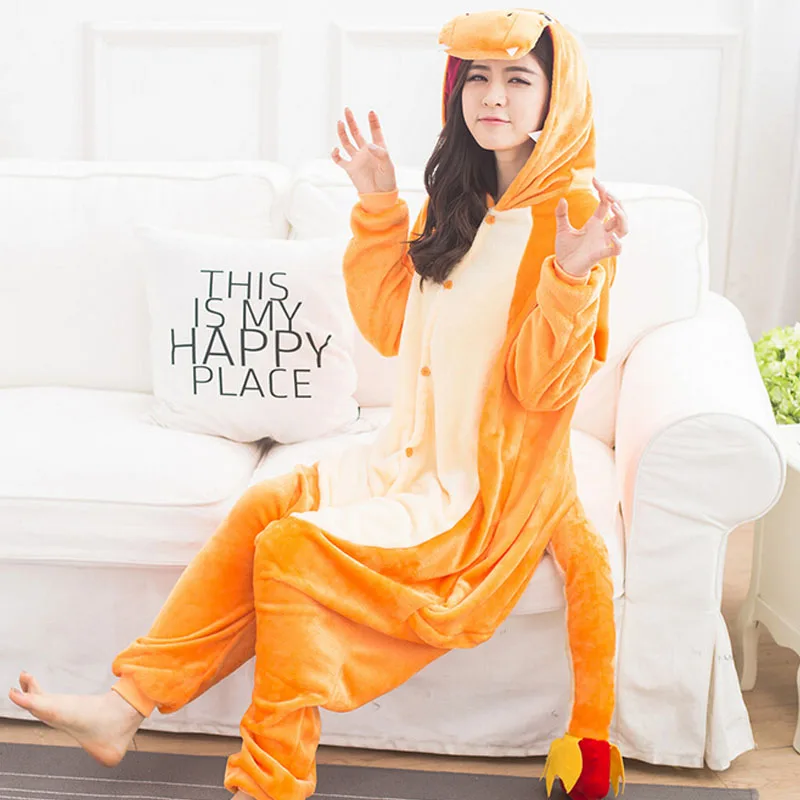 Дропшиппинг Покемон Charizard Onesie Взрослые Женщины Мужчины пижамы с животными из