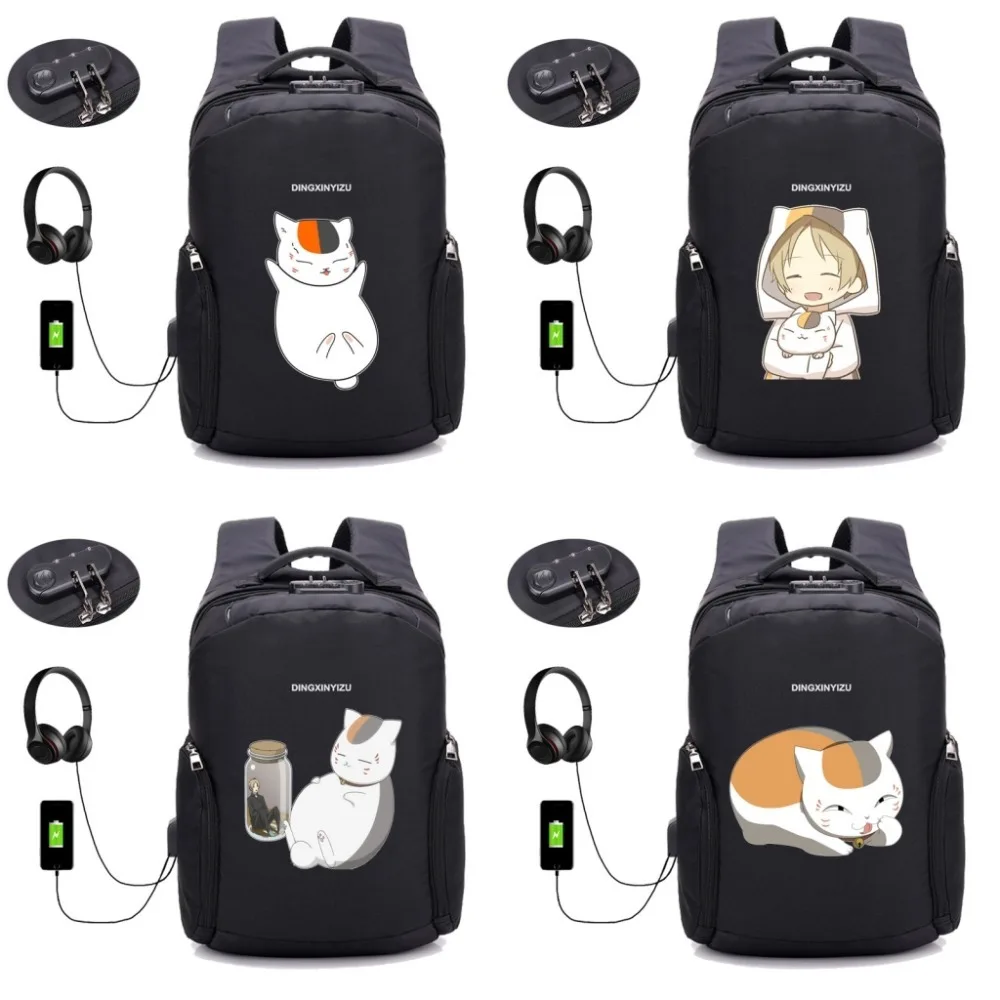 

anime Natsume Yuujinchou backpack Anti-theft USB charging men women Laptop backpack Waterproof student book Bag 12 style