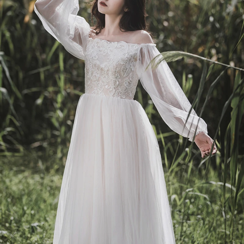 Luxury Boat Neck Sequin Beading Lace Vestidos De Novia Fairy Tulle Off The Shoulder Maxi Wedding Dresses Marriage Bridal Gowns | Свадьбы и