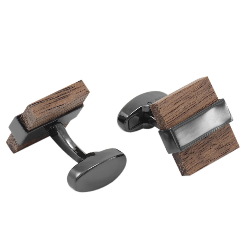 

European and American Square Wooden Cufflinks High quality Men's Business Jewelry French Wood Cuff Buttons French Arm Cuff links