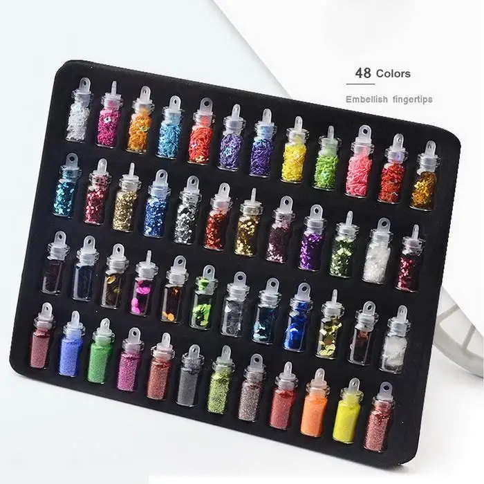48 цветов блестки порошок наклейки для ногтей маникюр сделай сам Нейл-арт