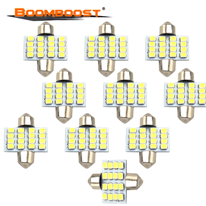 Фото 10 шт., лучшее качество, 12 В, F-estoon 16smd 3528 31 мм 16 smd купольный светильник, светодиодная лампочка для салона автомобиля, купольный светильник s, бел... №5