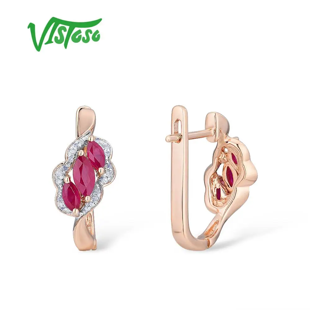 VISTOSO 14 K 585 розовое золото в форме цветов серьги для женщин Гламурные изумрудные