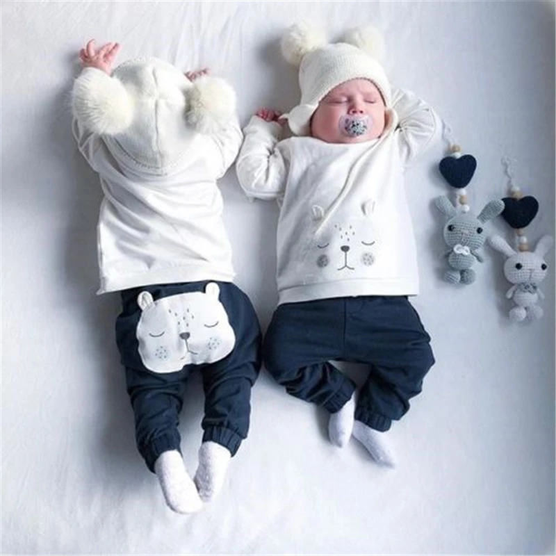Lovely Newborn Baby Boys Girls 3D Bear Warm Winter Tops T-shirt Pants Outfit Set Hot Boy Long Sleeve | Детская одежда и обувь