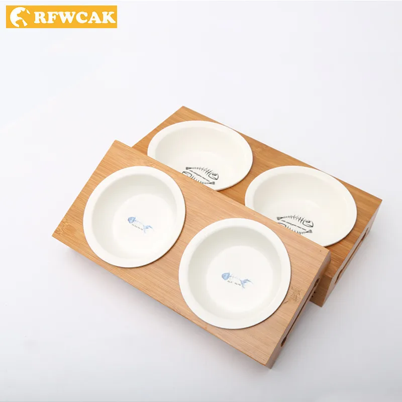 RFWCAK Pet двойная миска для собак бамбук нержавеющая сталь керамическая кошек