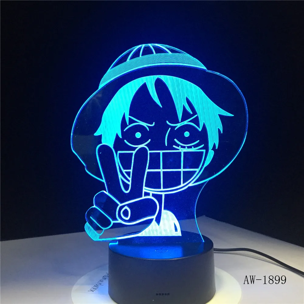 3D Led Видение аниме Луффи моделирование ночник Usb одна штука настольная лампа 7