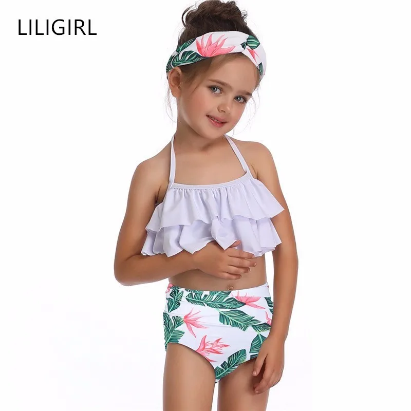 LILIGIRL/купальник-бикини с принтом листьев для маленьких девочек летняя пляжная