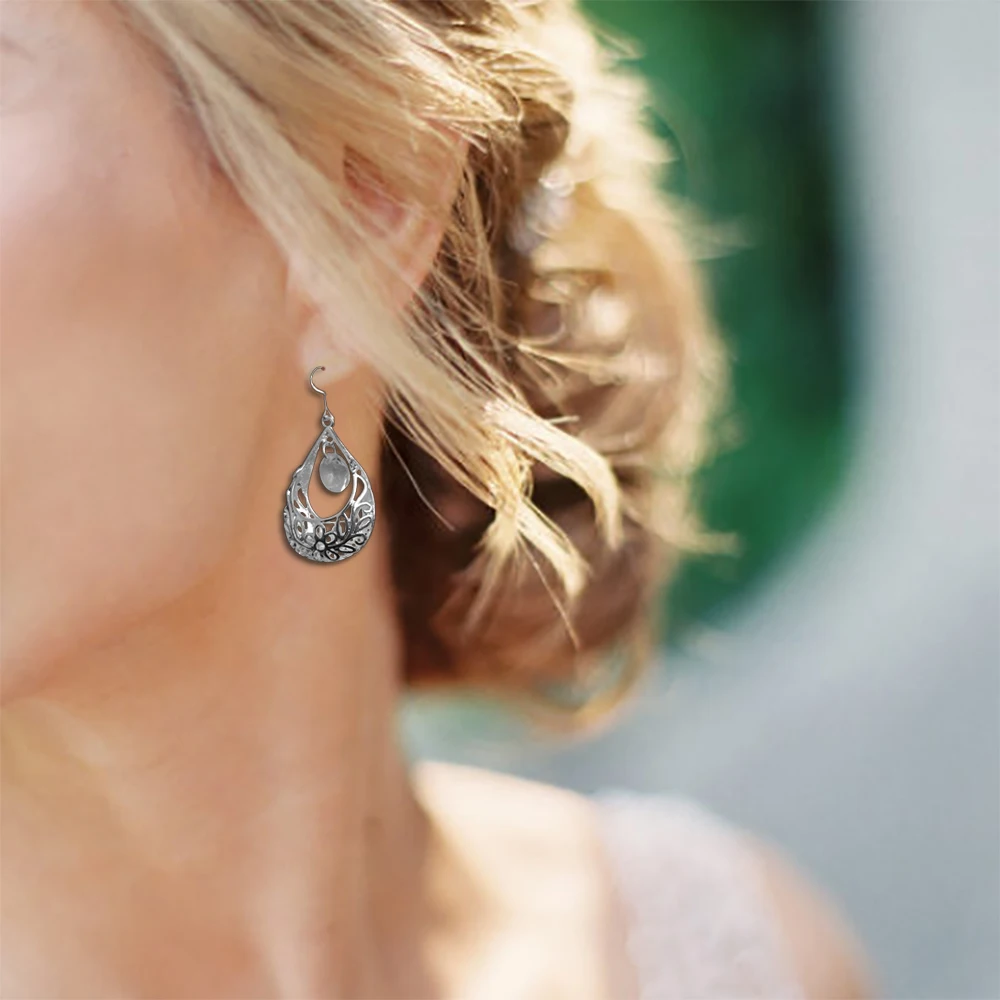 Earrings Women Jewelry Fashion Hollow Out Water Drop Silver Geometric Vintage Accessories Female Wedding Party New Summer D30 | Украшения и