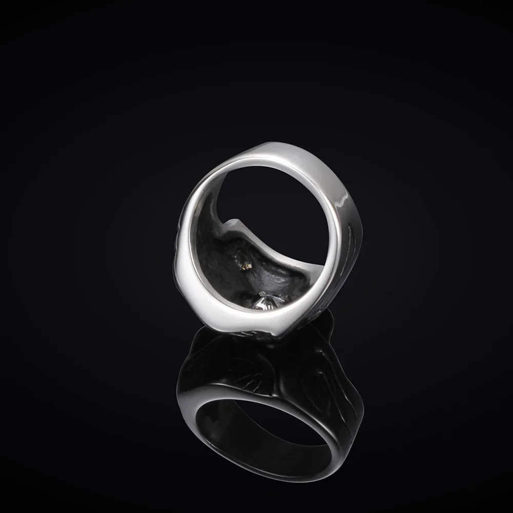 

New Punk Gothic Titanium Stainless Steel Casting Skull Ring Clear CZ Eyes for Men Jewelry Vintage Biker Party Gift