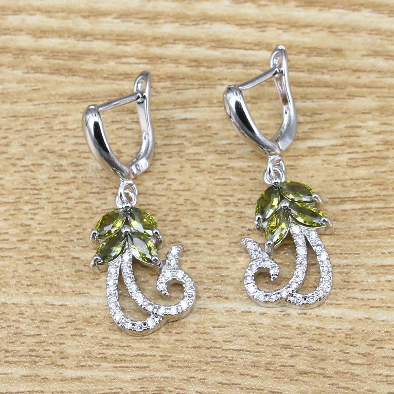 925 пробы серебро для женщин ожерелье серьги кольцо браслеты оливковый зеленый