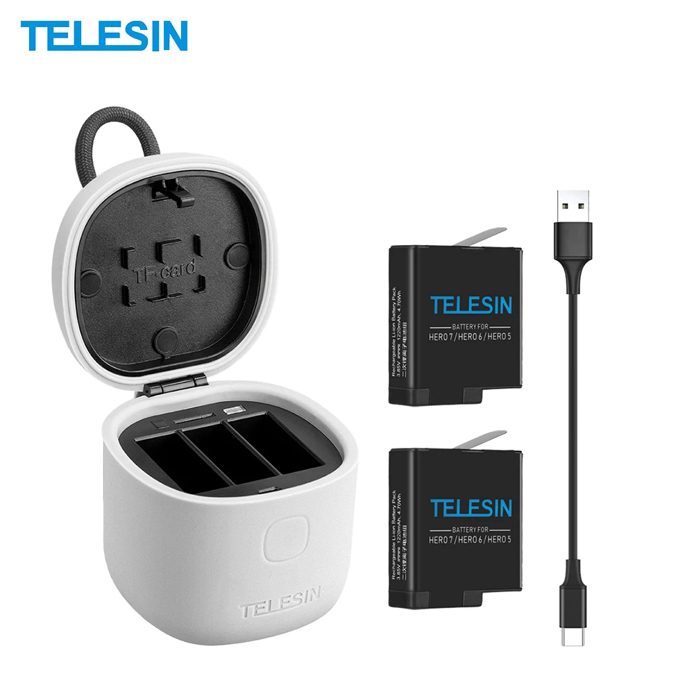 

TELESIN Allin Box комплект зарядного устройства для камеры с аккумуляторами + зарядка + TF кардридер зарядный футляр для GoPro Hero 5/6/7 черный