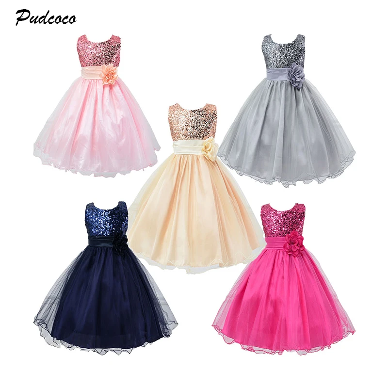 2019 Formal Sequins Grils Dress Kids Baby 3D Flower Girl Lace Tulle Gown Princess Party Wedding Long Dresses 5 Colors | Детская одежда
