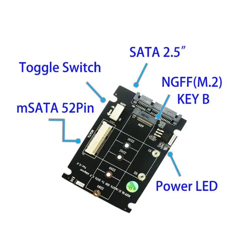 2 в 1 адаптер NGFF M.2 B + M Key Mini PCI E или mSATA SSD к SATA III PCB для полного msata SSD/ 2230/2242/22x80