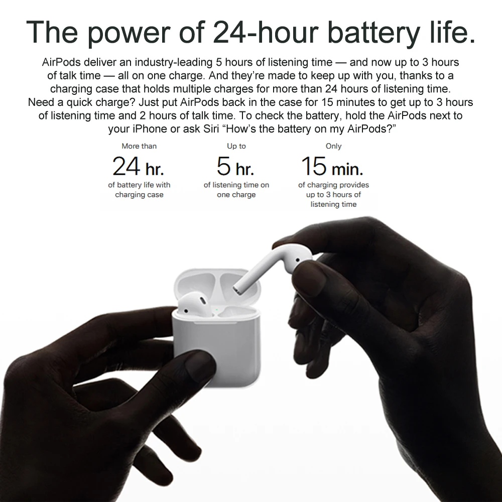 Оригинальные Apple AirPods 2nd с зарядным чехлом беспроводные Bluetooth наушники стерео